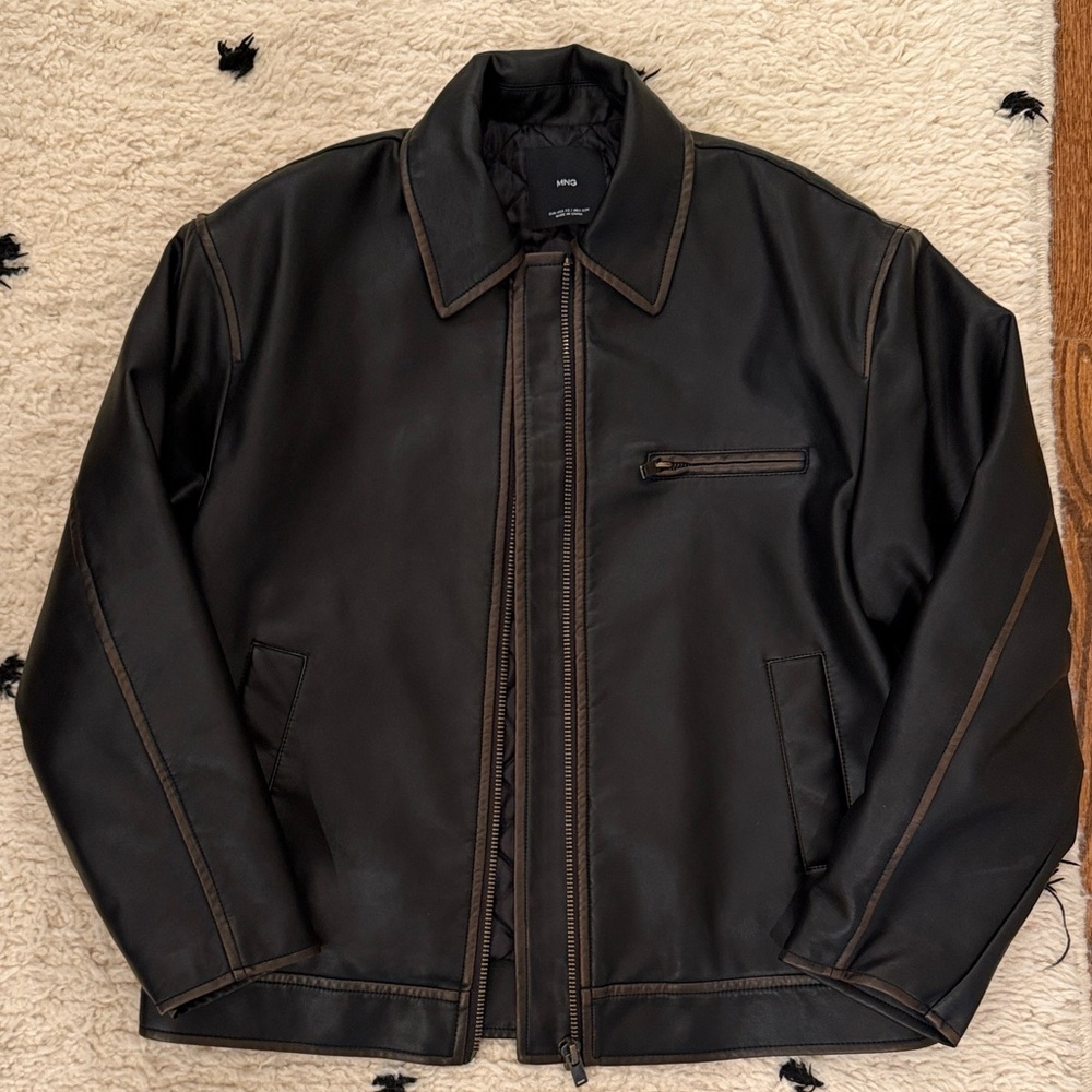 Mango Napoli oversized, worn leather jacket XS NWOT